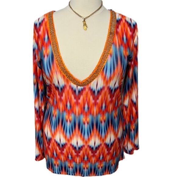 NWT Cabana Beach Brilliantly Colorful Ikat Print Cover-Up - L - Picture 2 of 13